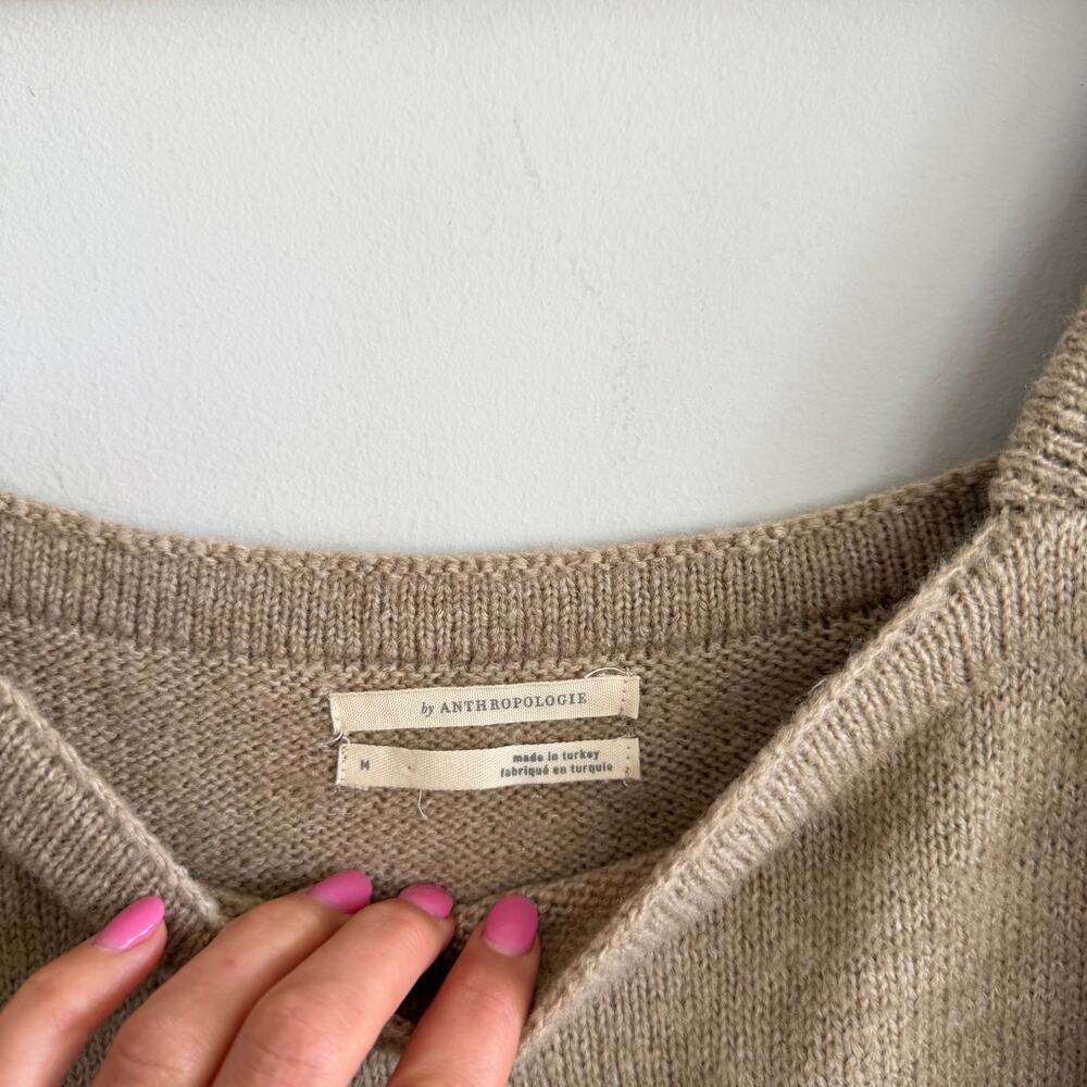 Anthropologie Square Neck Puff Sleeve Knit Sweater Tan M - Picture 4 of 10